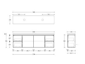 Technical Drawing - Posh Domaine 1800mm Ensuite Wall Hung Vanity Unit Double Bowl 50mm Top