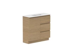 Supporting Image - Posh Domaine 900mm Ensuite Floor Mount Vanity Unit Matte White Ceramic Top