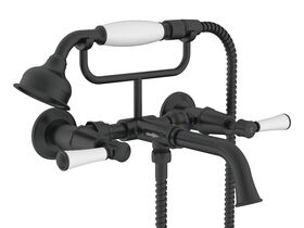 Hero - Posh Canterbury Wall Telephone Bath Set Lever Porcelain Handles Matte Black (3 Star)
