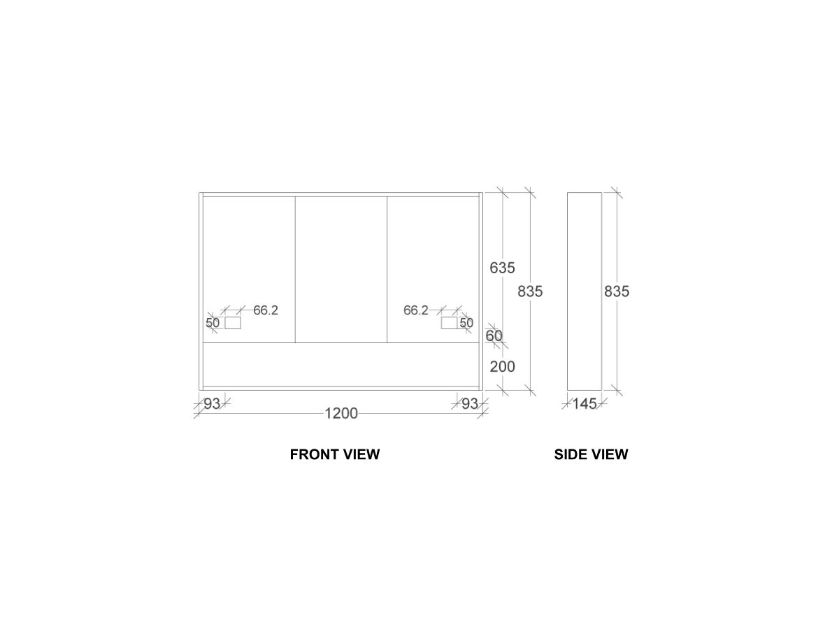 Kado Aspect 1200mm Mirror Cabinet Three Doors With Shelf and Surround View