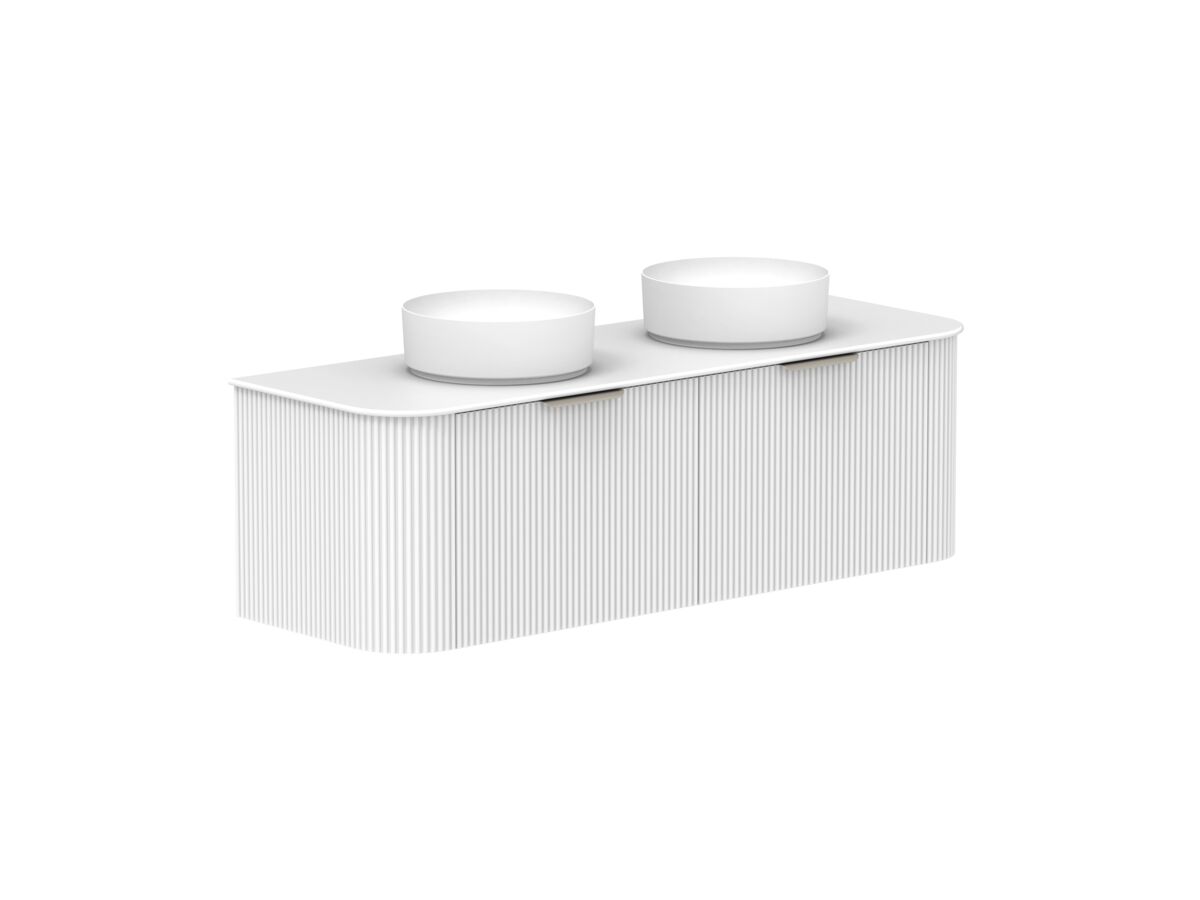 Supporting Image 2- Kado Neue Fluted Double Curve All Drawer 1500 Wall Hung Vanity With Double Basin Durasein 12mm Top Ultra White