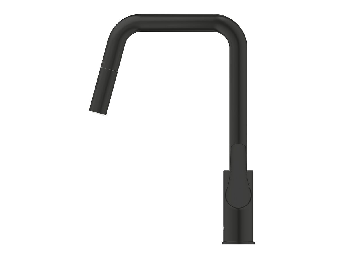 Supporting Image - GROHE Eurosmart New Cosmopolitan Gooseneck Pull Out Sink Mixer Matte Black (5 Star) Lead Free - Side- Side