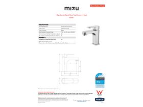 Specification Sheet - Mizu Soothe Basin Mixer Chrome (4 Star)