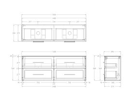 Technical Drawing - Kado Lux Ensuite All Drawer Twin 1500mm Wall Hung Double Basin 20mm Top