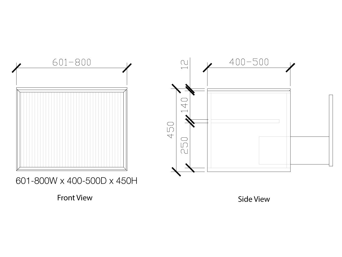 ISSY Halo III Vanity Unit with One Touch Latch Drawer and Internal Shelf 601-800wide x 400-500deep x 450high