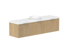 Supporting Image 2- Kado Neue Fluted Square All Drawer 1800mm Wall Hung Vanity with Centre Basin 50mm Top Boston Oak