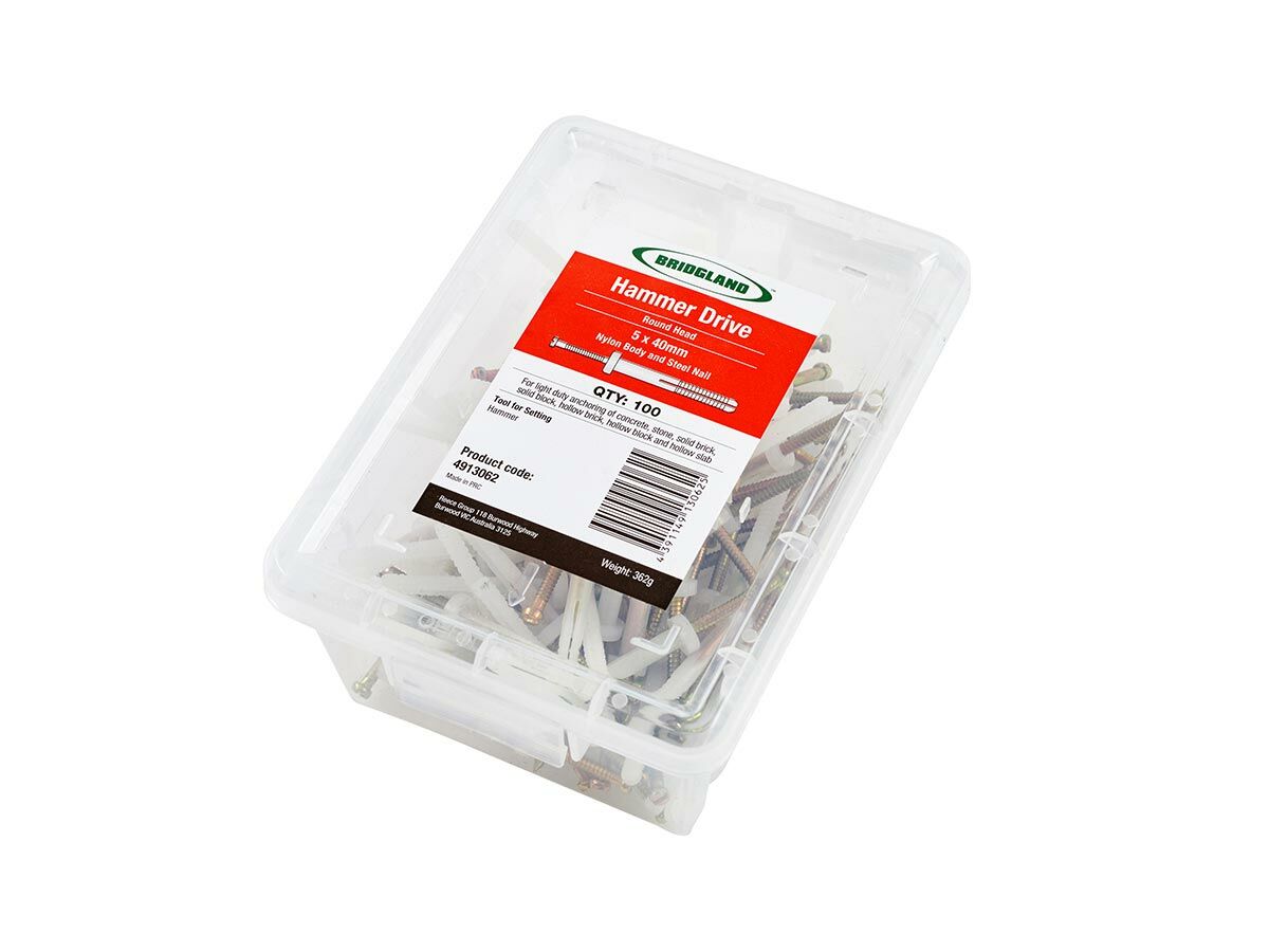 Bridgland Nylon Hammer Drive Round Head 5mm x 40mm (100)