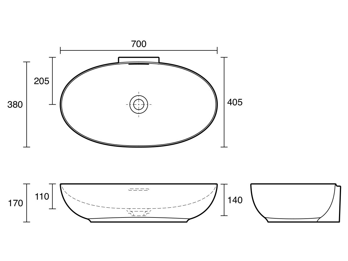 Technical Drawing - LAUFEN Alessi Counter Basin 700mm