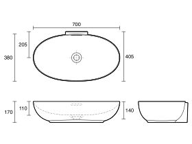 Technical Drawing - LAUFEN Alessi Counter Basin 700mm