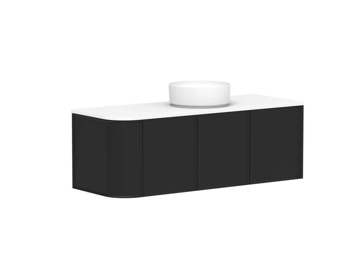 Supporting Image - Kado Era Single Curve All Door 1350mm Wall Hung Vanity with Centre Basin 20mm Top Matte Black