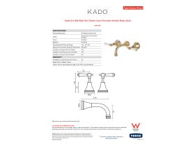 Specification Sheet - Kado Era Wall Bath Set 150mm Lever Porcelain Handle Brass Gold