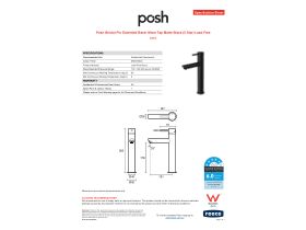 Specification Sheet - Posh Bristol Pin Extended Basin Mixer Tap Matte Black (5 Star) Lead Free