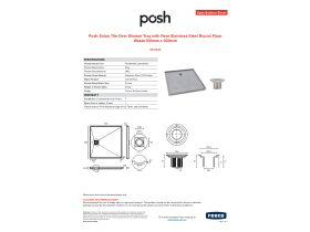 Specification Sheet - Posh Solus Tile Over Shower Tray with Rear Stainless Steel Round Floor Waste 900mm x 900mm