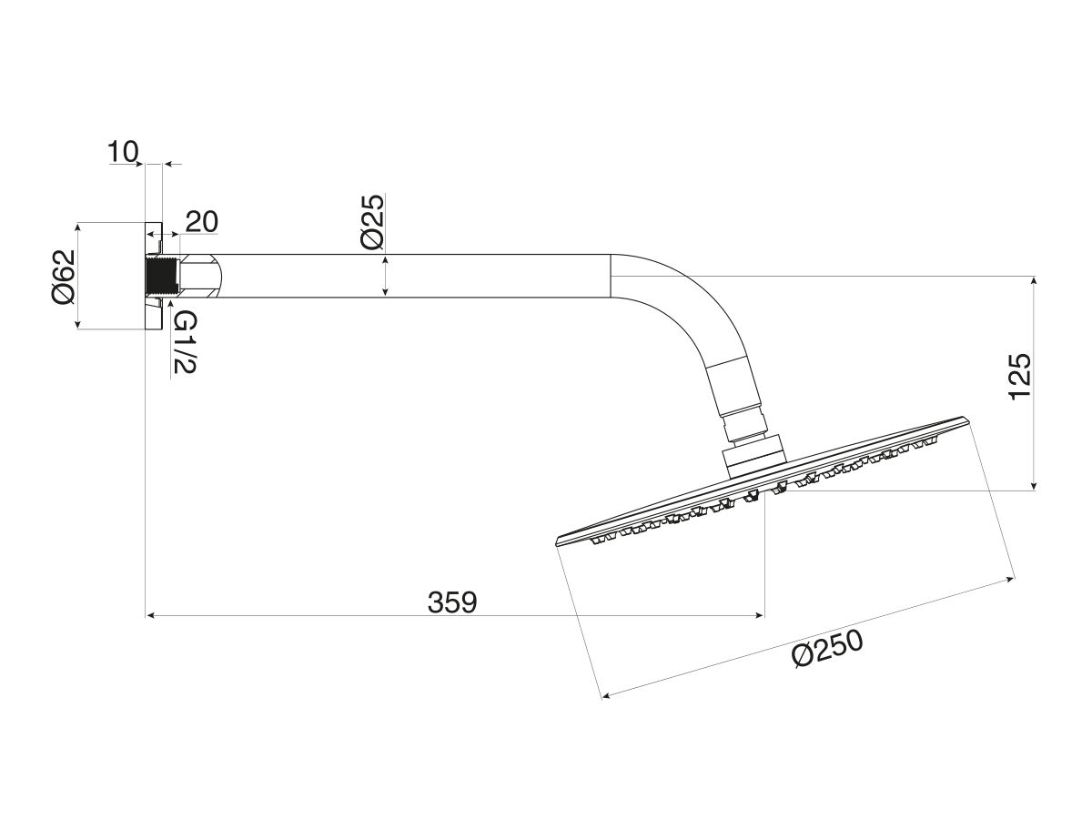 Milli Inox Overhead Shower 250mm with Arm Stainless Steel (3 Star)