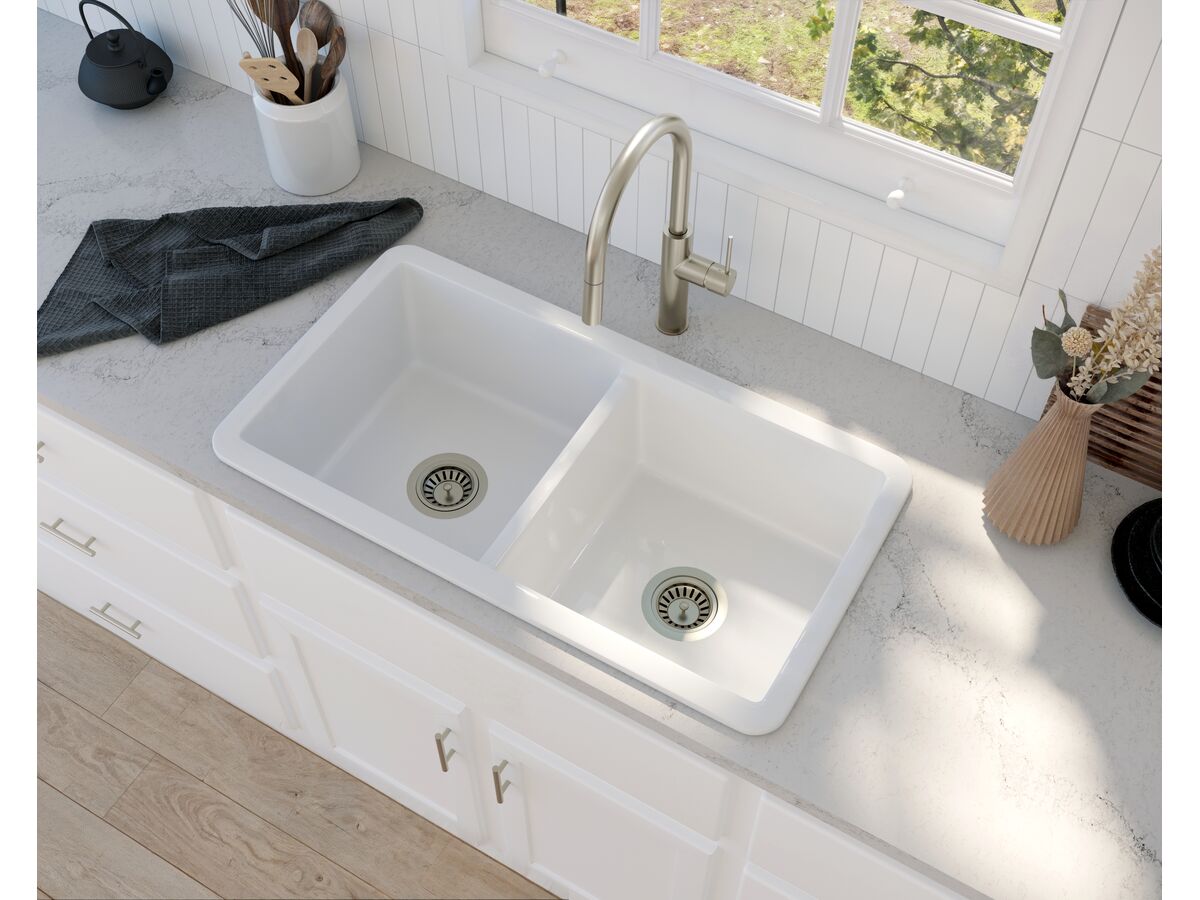 In Situ - Memo Harper Double Bowl Inset/Undermount Sink 850mm Fireclay White Inset