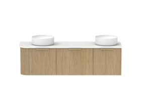 Supporting Image - Kado Neue Fluted Single Curve All Drawer 1650mm Wall Hung Vanity with Double Basin 20mm Top Boston Oak
