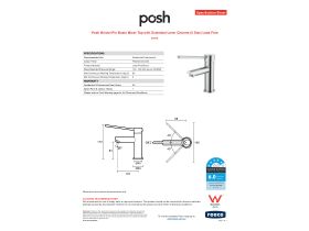 Specification Sheet - Posh Bristol Pin Basin Mixer Tap with Extended Lever Chrome (5 Star) Lead Free