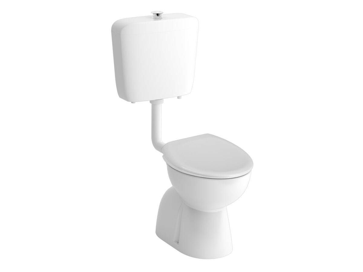 Hero - Wolfen Ambulant Plastic Link Toilet Suite Concealed S Trap Pan with Chrome Raised Buttons & Double Flap Soft Close Seat White (4 Star)