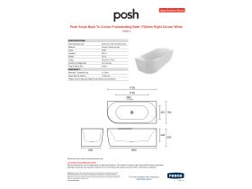 Specification Sheet - Posh Solus Back To Corner Freestanding Bath 1700mm Right Corner White