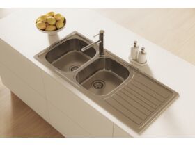 In Situ - Posh Bristol Double Bowl Sink 1 Taphole Left Hand Bowl with Drainer Stainless Steel