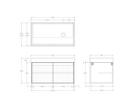 Technical Drawing - Kado Neue Fluted Square All Door 900mm Wall Hung Vanity with Right Basin 90mm Top