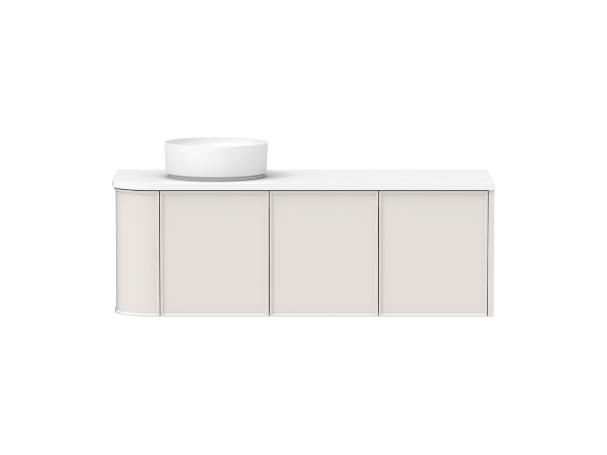 Hero - Kado Era Single Curve All Door 1350mm Wall Hung Vanity with Left Hand Basin 20mm Top Feather Grey