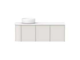 Hero - Kado Era Single Curve All Door 1350mm Wall Hung Vanity with Left Hand Basin 20mm Top Feather Grey
