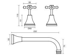 Kado Era Wall Bath Set 250mm Cross Handles