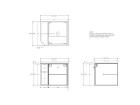 Technical Drawing - Kado Era Single Curve All Door 600mm Wall Hung Vanity with Centre Basin 20mm Top