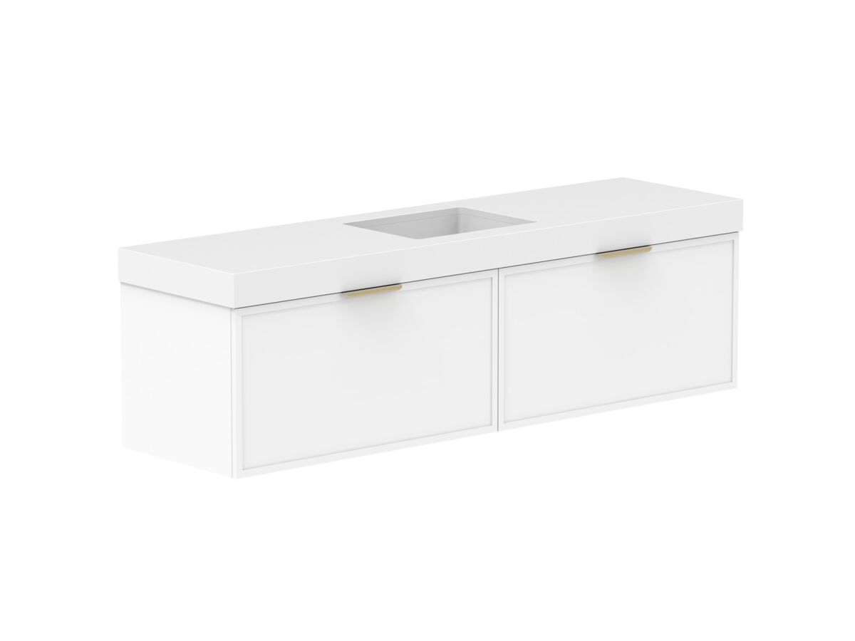 Supporting Image - Kado Lux Slim All Drawer 1800mm Wall Hung Vanity with Centre Basin 90mm Top Matte White