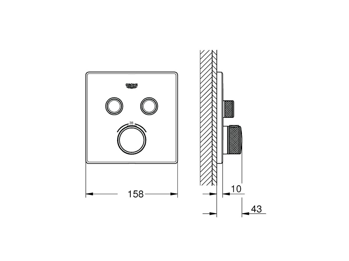 GROHE SmartControl Concealed Thermostatic 2 Button Square Chrome