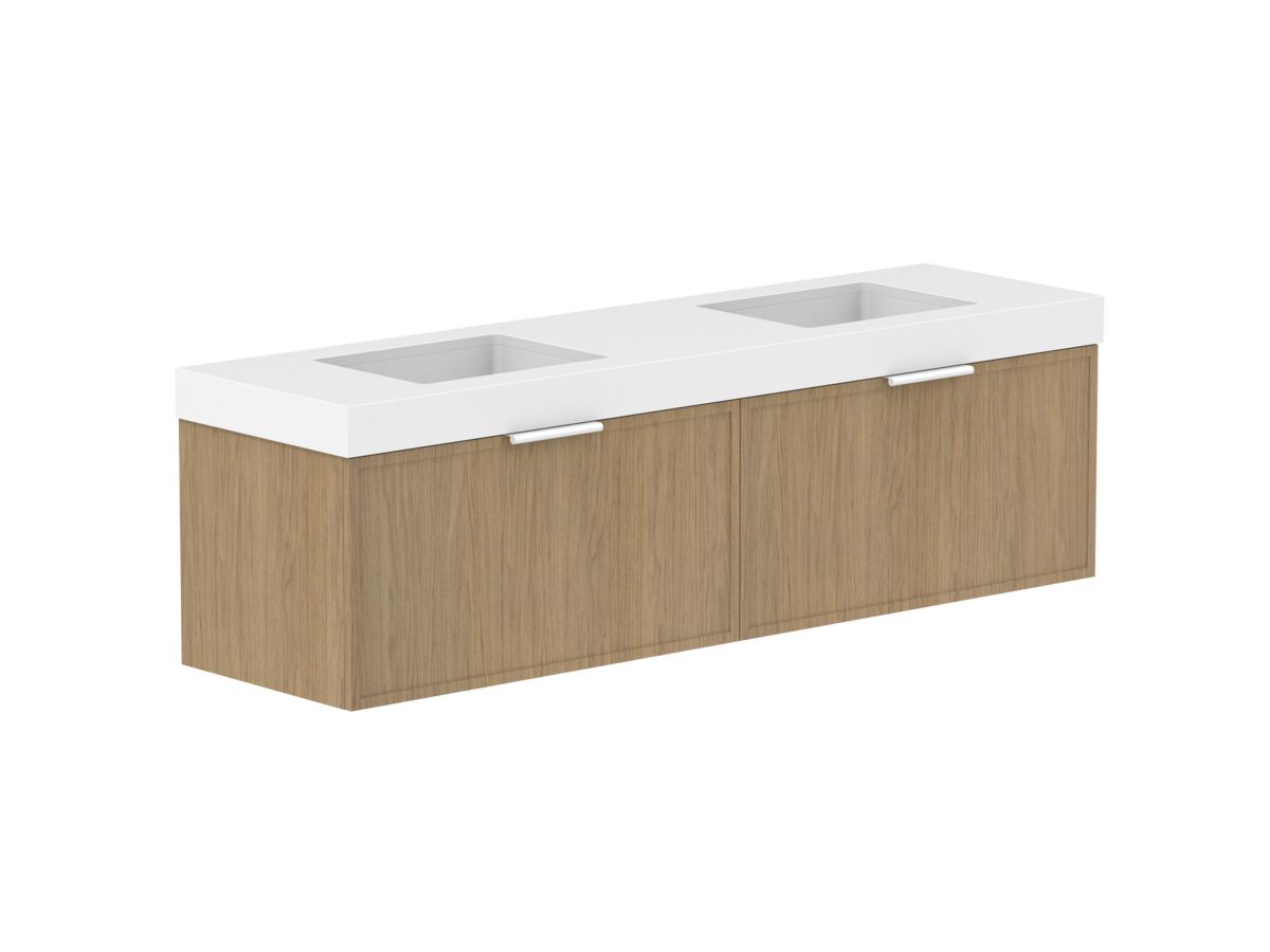 Hero - Kado Lux Slim All Drawer 1800mm Wall Hung Vanity with Double Basin 90mm Top Boston Oak