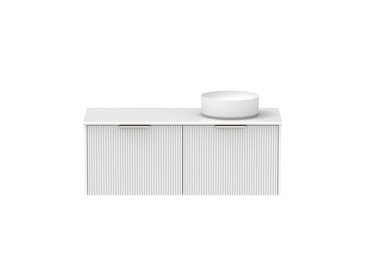 Supporting Image - Kado Neue Fluted Square All Drawer 1200mm Wall Hung Vanity with Right Hand Basin 20mm Top Ultra White