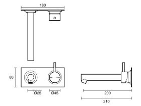 Sussex Scala Bath Mixer Tap Outlet System Straight 200mm Right Hand Operation