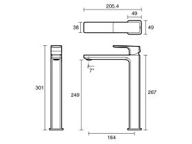 Technical Drawing - Mizu Bloc Extended Basin Mixer (6 Star) Lead Free