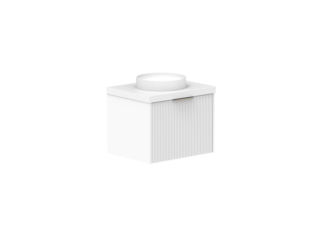 Supporting Image 2- Kado Neue Fluted Square All Drawer 600mm Wall Hung Vanity with Centre Basin 50mm Top Ultra White