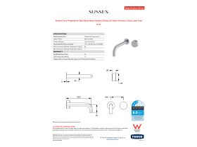 Specification Sheet - Sussex Pure Progressive Wall Basin Mixer System 200mm EP Satin Chrome (3 Star) Lead Free