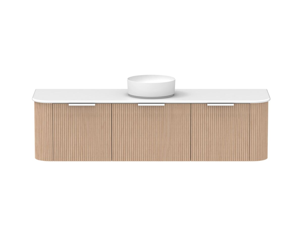 Supporting Image - Kado Neue Fluted Double Curve All Drawer 1800 Wall Hung Vanity with Centre Basin 20mm Blonde Oak