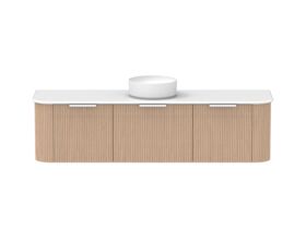 Supporting Image - Kado Neue Fluted Double Curve All Drawer 1800 Wall Hung Vanity with Centre Basin 20mm Blonde Oak