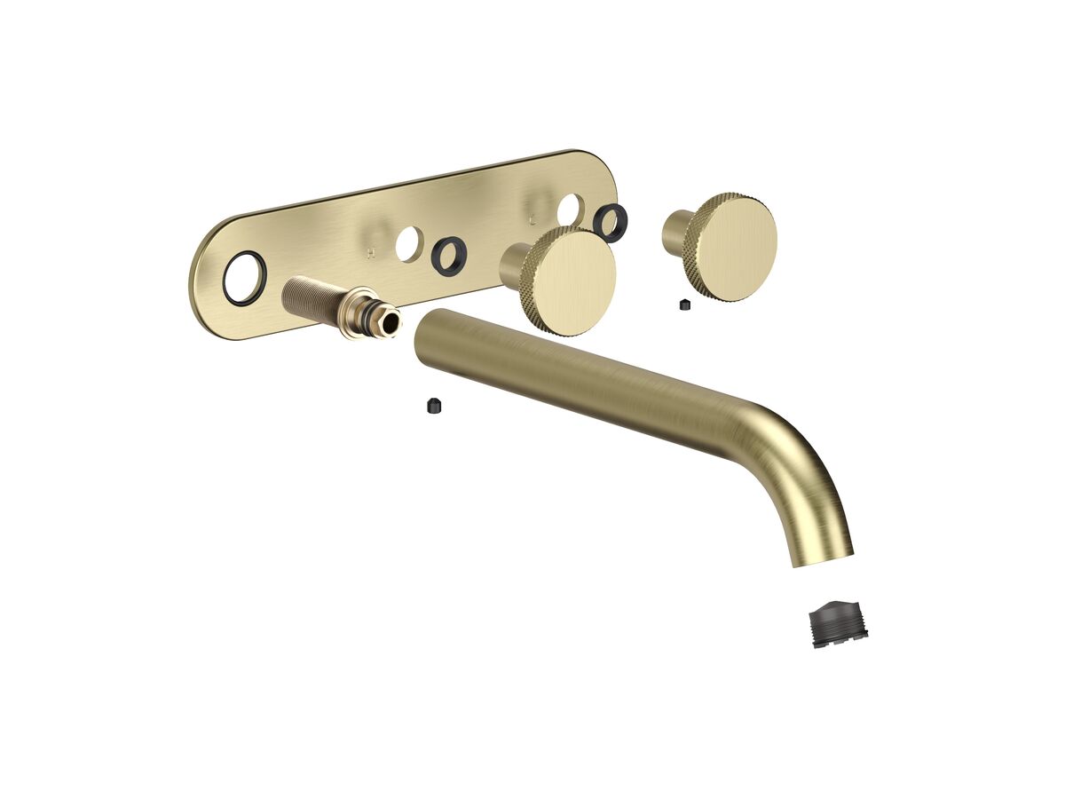 Hero - Faucet Strommen Vara Disc Wall Basin / Bath Hostess Tap System Right Hand 200mm Trimset Brushed Admiralty Brass (6 Star) Lead Free