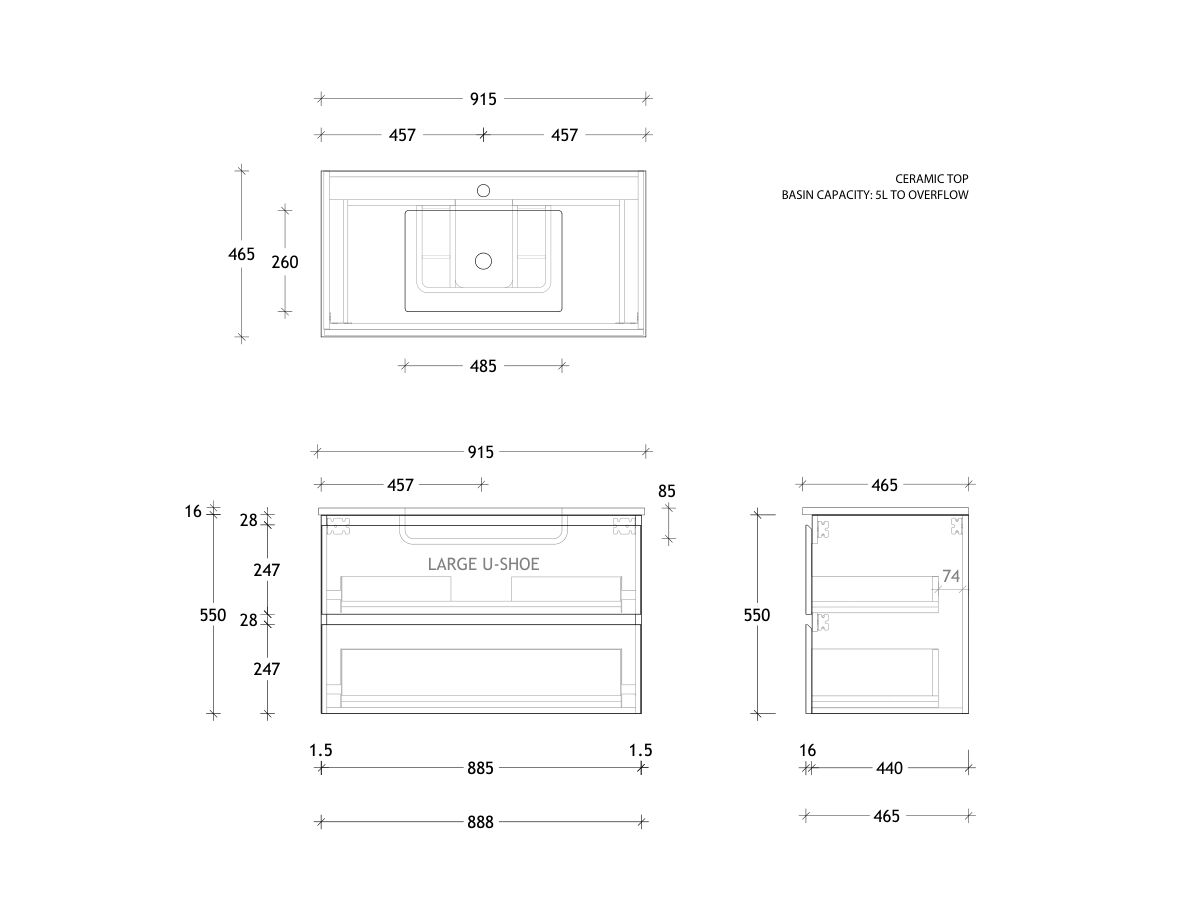 Posh Domaine All-Drawer Twin 900 Wall Hung Ceramic