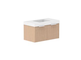 Supporting Image 2- Kado Neue Fluted Square All Drawer 900mm Wall Hung Vanity with Centre Basin 90mm Top Blonde Oak