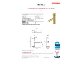 Specification Sheet - Scala Basin Mixer 130mm Outlet PVD Brushed Gold (5 Star) Lead Free