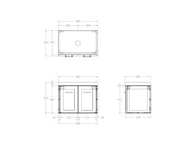 Technical Drawing - Kado Lux Ensuite All Door 600mm Wall Hung Centre Basin 50mm Top