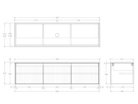 Technical Drawing - Kado Neue Fluted Square All Door 1800mm Wall Hung Vanity with Centre Basin 20mm Top