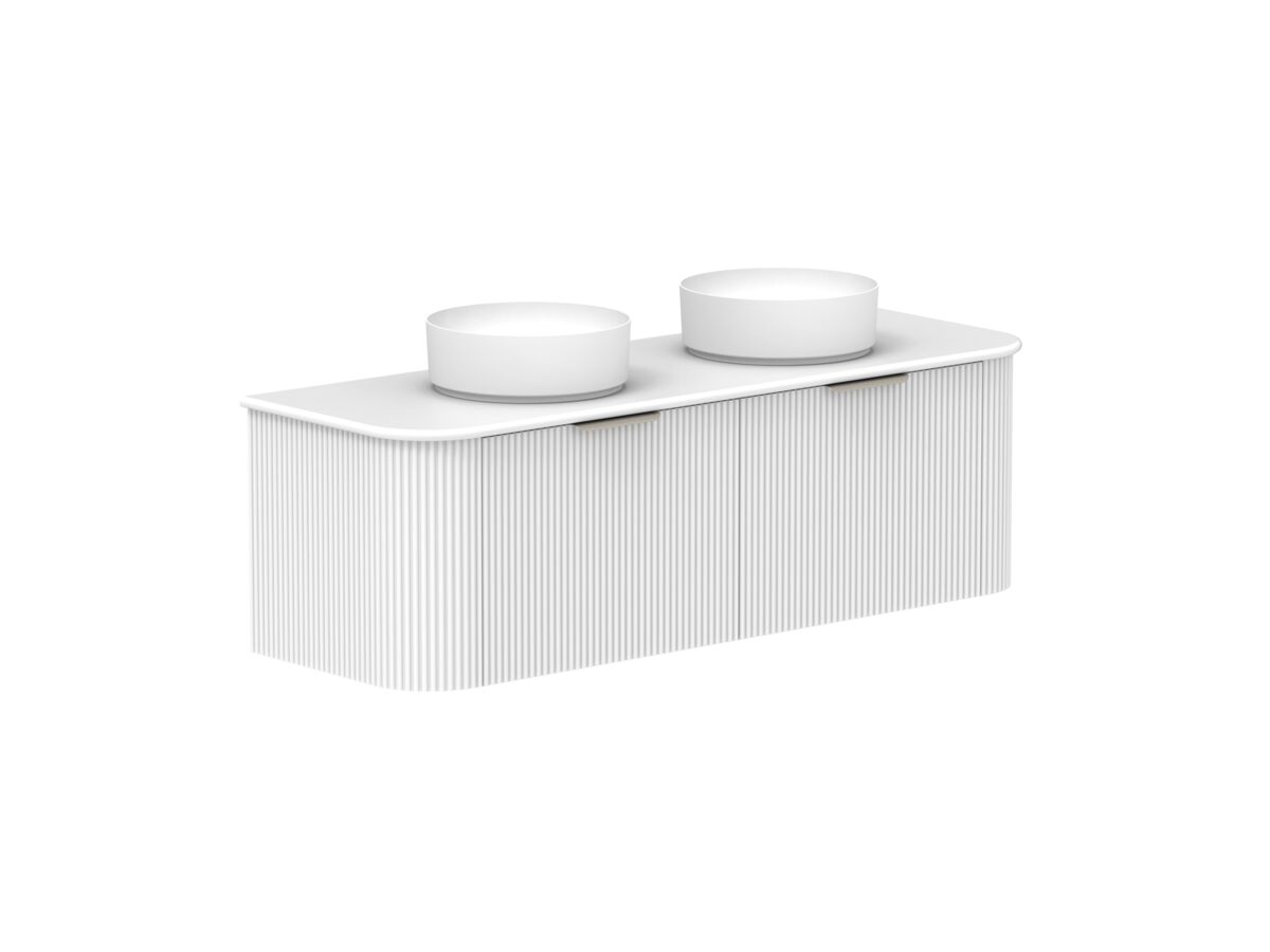 Supporting Image 2- Kado Neue Fluted Double Curve All Drawer 1500 Wall Hung Vanity With Double Basin 20mm Ultra White