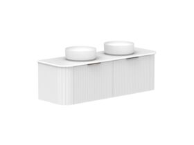 Supporting Image 2- Kado Neue Fluted Double Curve All Drawer 1500 Wall Hung Vanity With Double Basin 20mm Ultra White