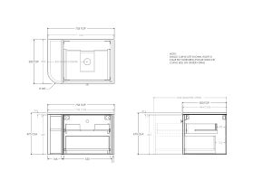Technical Drawing - Kado Era Single Curve All Drawer 750mm Wall Hung Vanity with Centre Basin 20mm Top