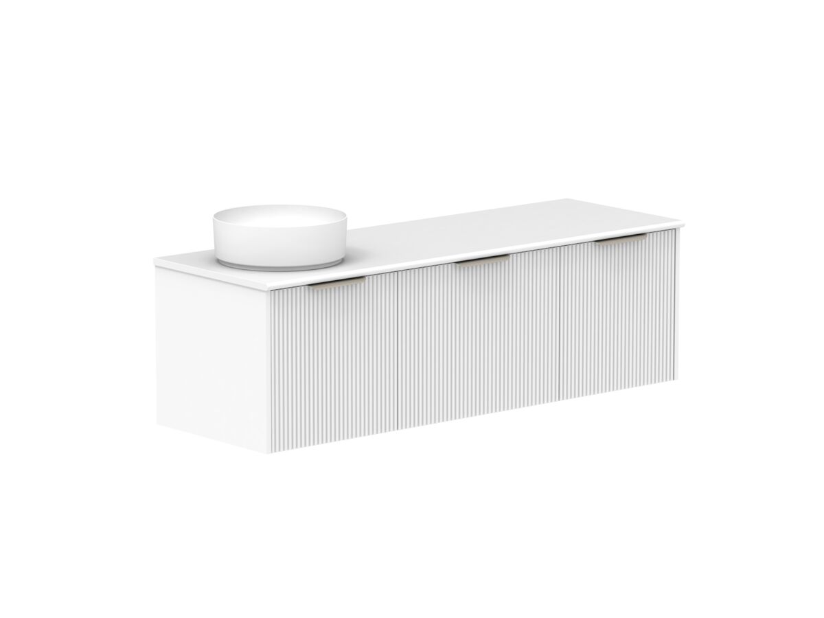 Supporting Image 2- Kado Neue Fluted Square All Drawer 1500mm Wall Hung Vanity with Left Hand Basin 20mm Top Ultra White