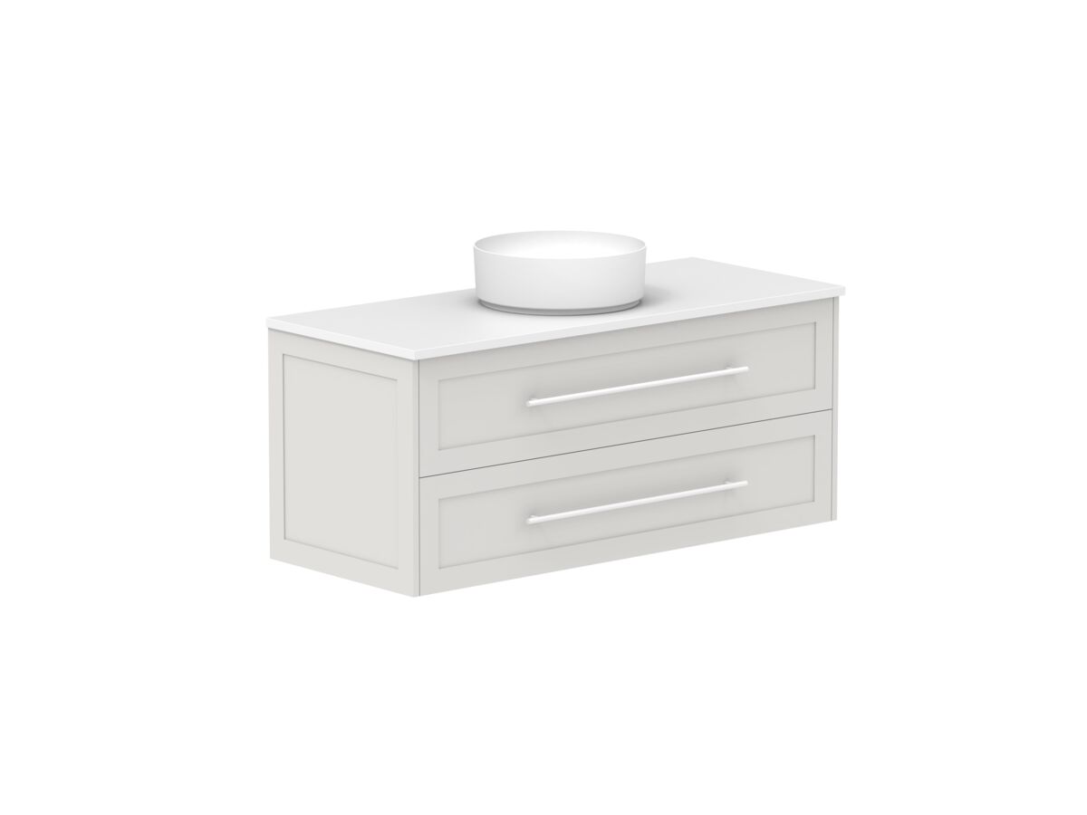 Supporting Image - Kado Lux All Drawer 1200mm Wall Hung Vanity Centre Basin 20mm - Feather Grey - Angle